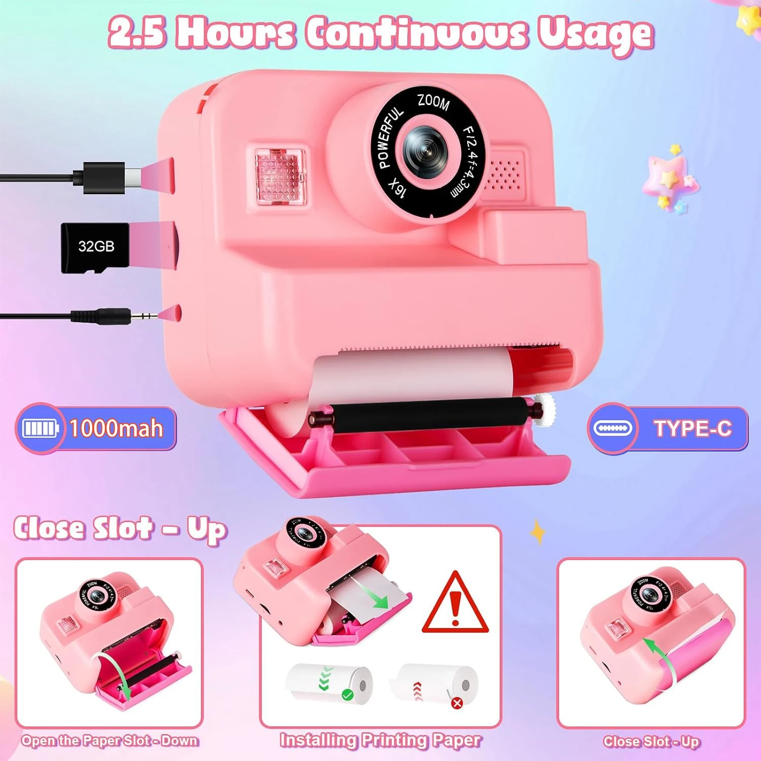 Kamera cetak instan anak-anak, - Kids Education Video ulasan dan harga