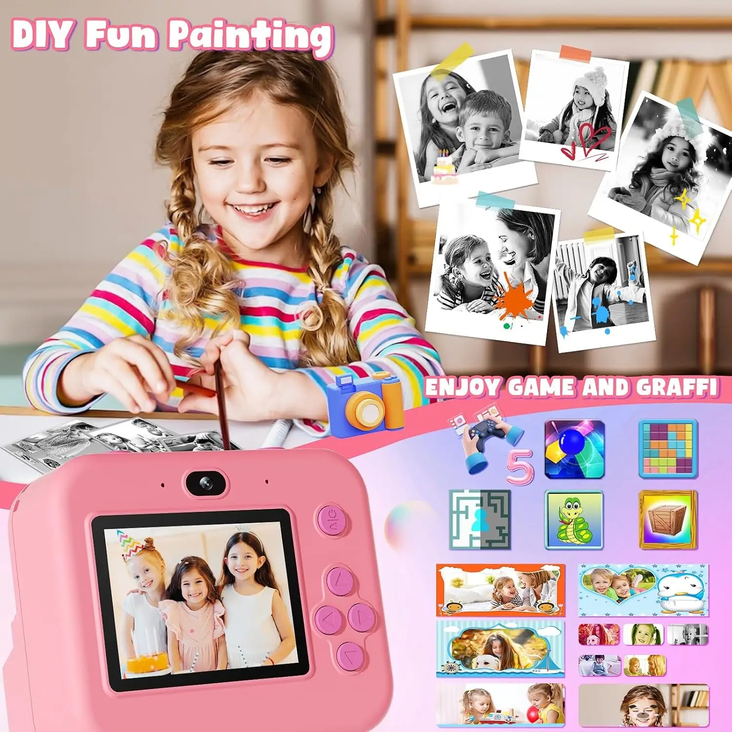 Kamera cetak instan anak-anak, - Kids Education Video ulasan dan harga